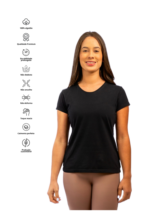 Camiseta Feminina 100% Algodão Premium Slim preta