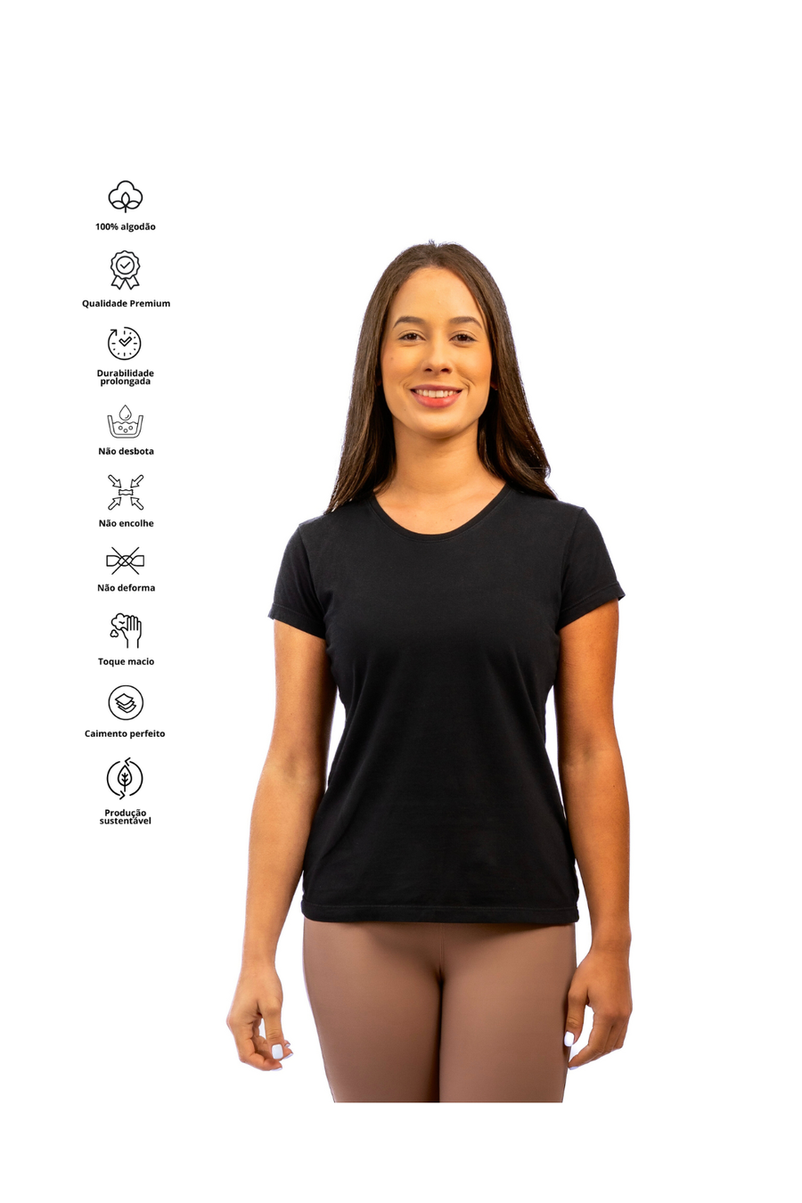 Camiseta Feminina 100% Algodão Premium Slim preta