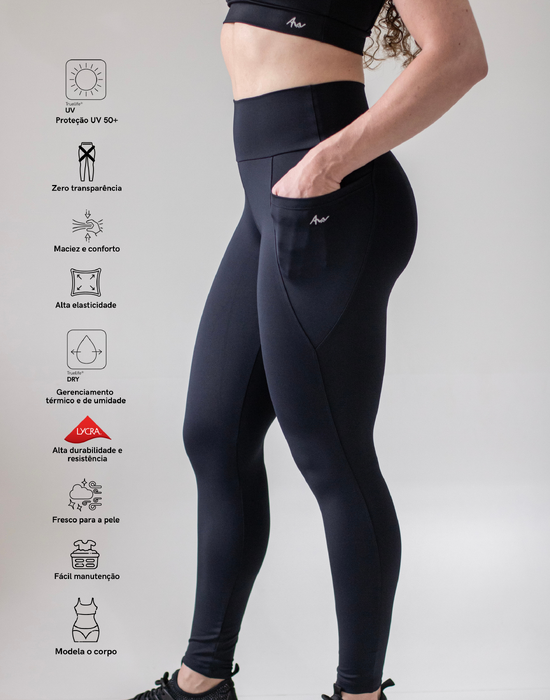 Legging High Performance Ultra Black com bolsos laterais