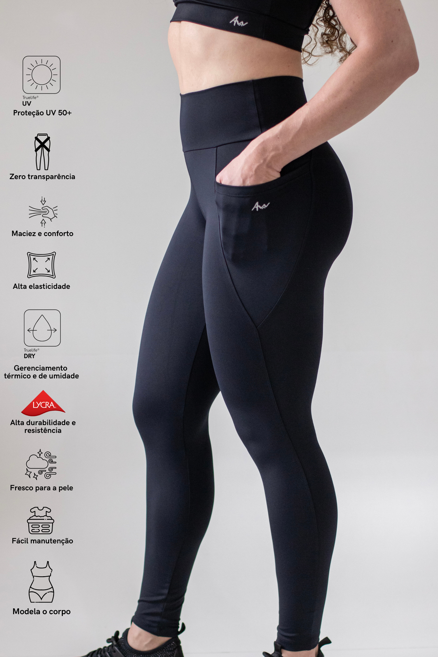 Legging High Performance Ultra Black com bolsos laterais