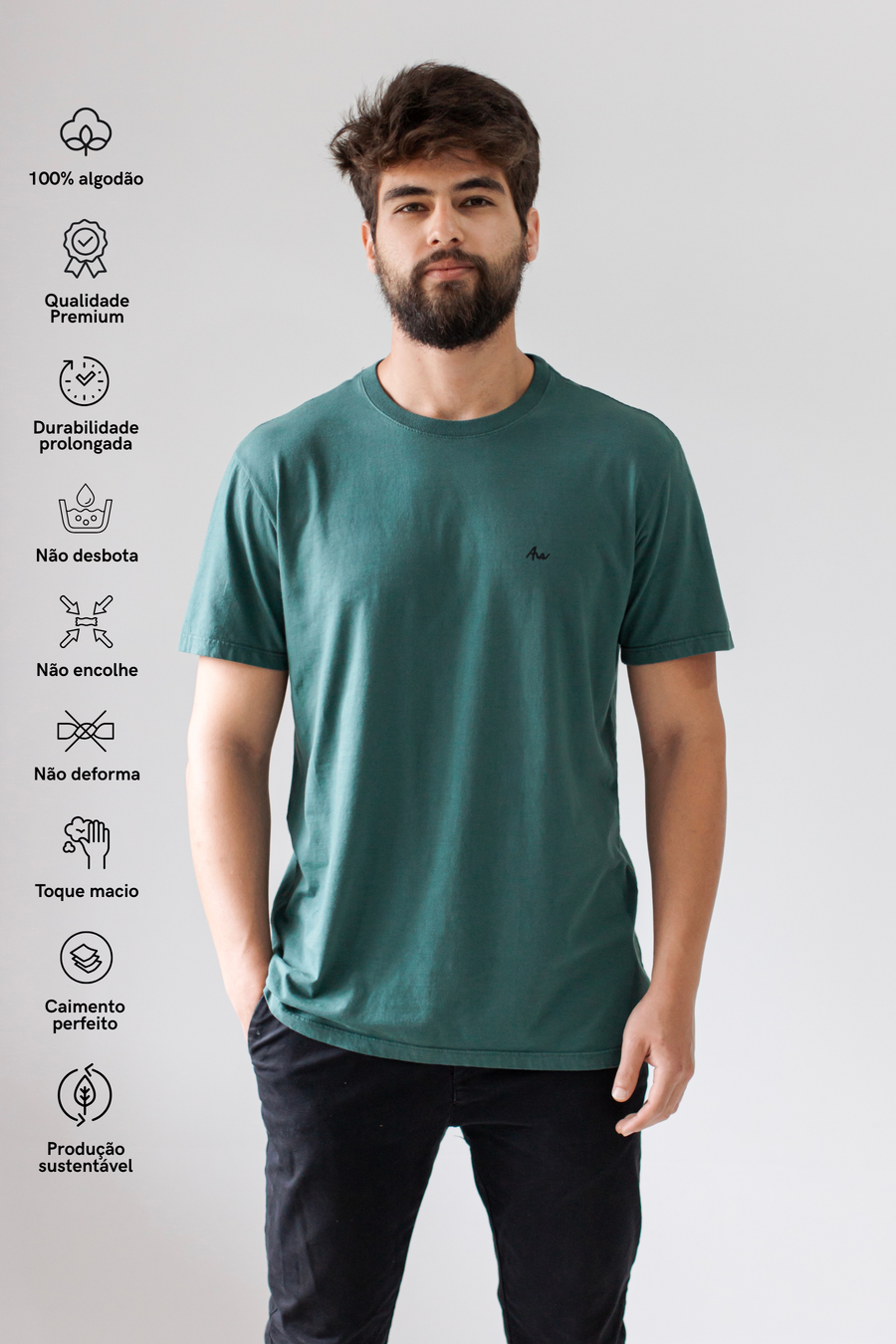 Camiseta 100% algodão Premium Verde Esmeralda